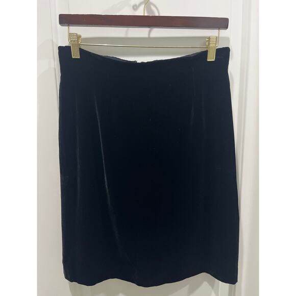 Ralph Lauren Vintage Black Velvet Knee Length Pencil Skirt Sz 10 - Picture 2 of 7